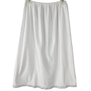 Vintage 70s Full Length White Nylon Half Slip Womens L Lace Hem USA Union Tag